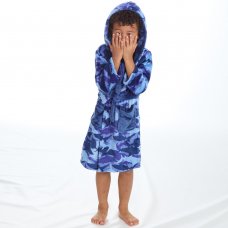 18C781: Infant Boys All Over Sharks Plush Dressing Gown (2-6 Years)